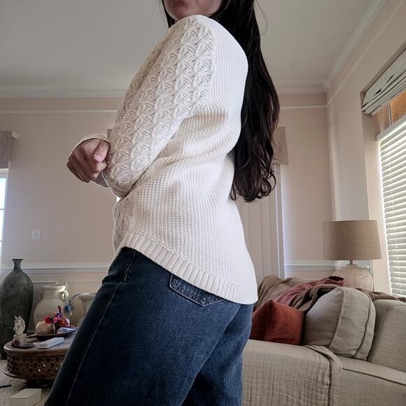 Jeanne Pierre Fisherman Cable Knit Ivory Sweater Sz M - Picture 2 of 5